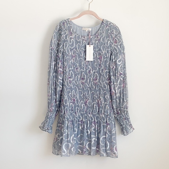 NWT LoveShackFancy Scarlett Mini Dress blue Gray sz Medium - Picture 14 of 16
